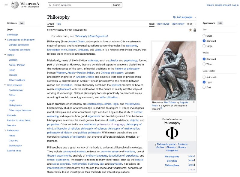 一个有趣的发现，在 Wikipedia 上，点击每个词条正文中的第一个超链接，最终总是能落到 Philosophy 这个词条上#misc